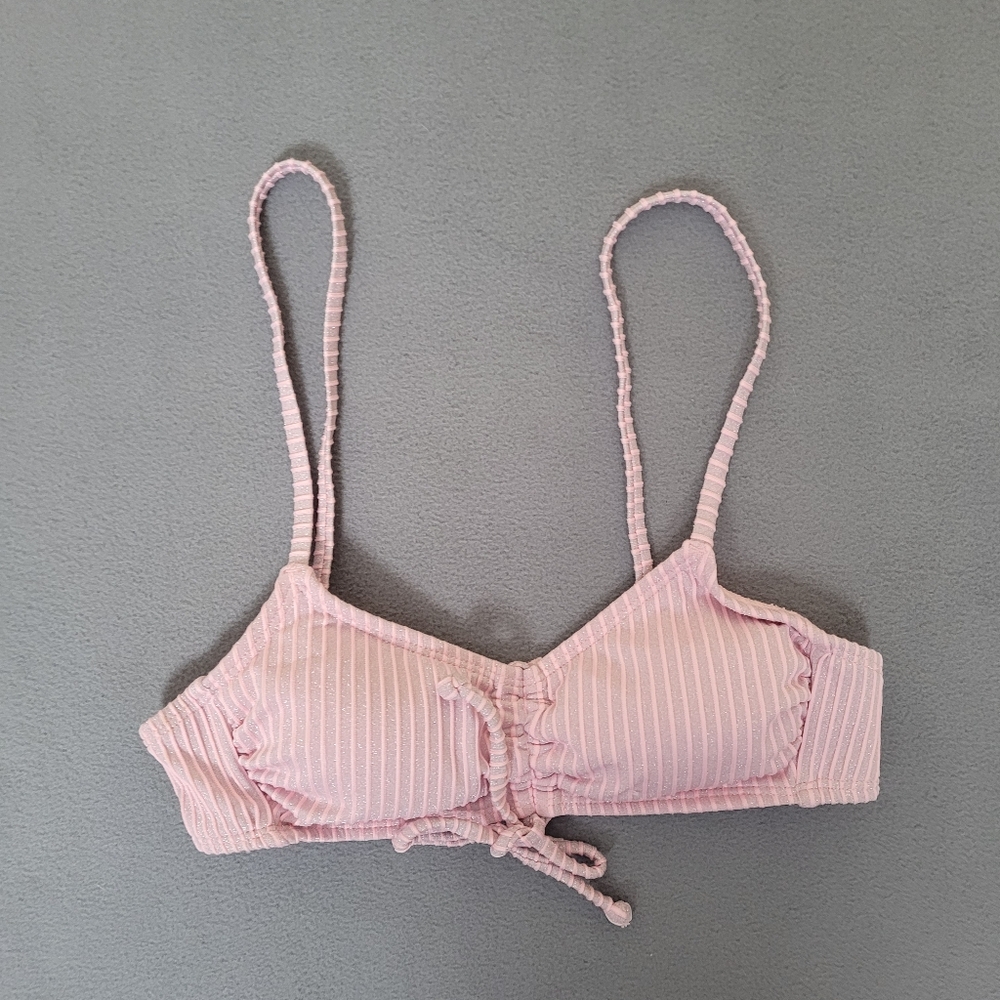 Xhilaration Juniors' Metallic Ribbed Cinched Bralette Bikini Top, Small